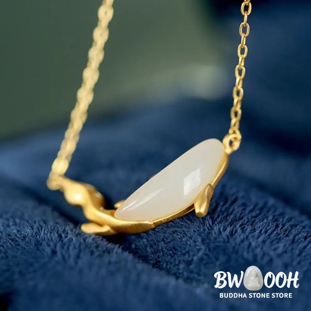 Buddha Stones 925 Sterling Silver White Jade Dolphin Luck Necklace Pendant - BWOOOH - Necklaces &amp; Pendants