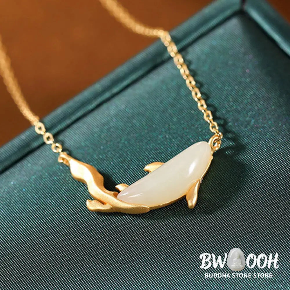 Buddha Stones 925 Sterling Silver White Jade Dolphin Luck Necklace Pendant - BWOOOH - Necklaces &amp; Pendants