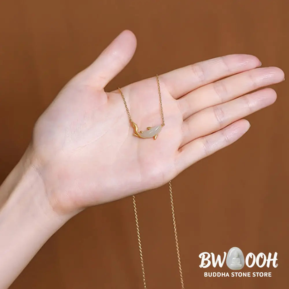 Buddha Stones 925 Sterling Silver White Jade Dolphin Luck Necklace Pendant - BWOOOH - Necklaces &amp; Pendants