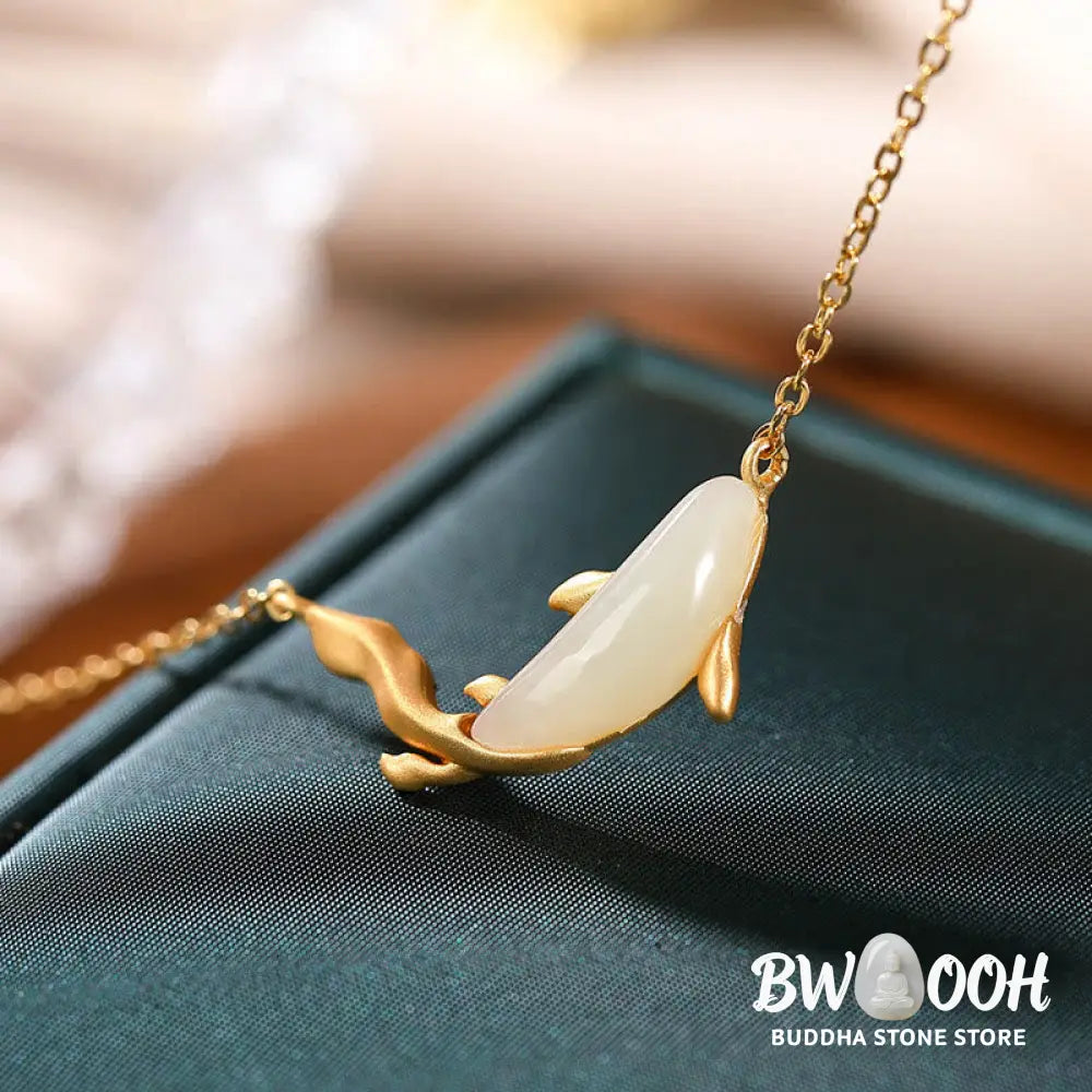 Buddha Stones 925 Sterling Silver White Jade Dolphin Luck Necklace Pendant - BWOOOH - Necklaces &amp; Pendants