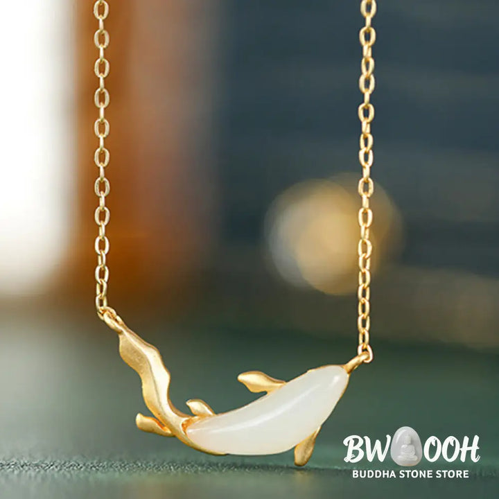 Buddha Stones 925 Sterling Silver White Jade Dolphin Luck Necklace Pendant - BWOOOH - Necklaces &amp; Pendants