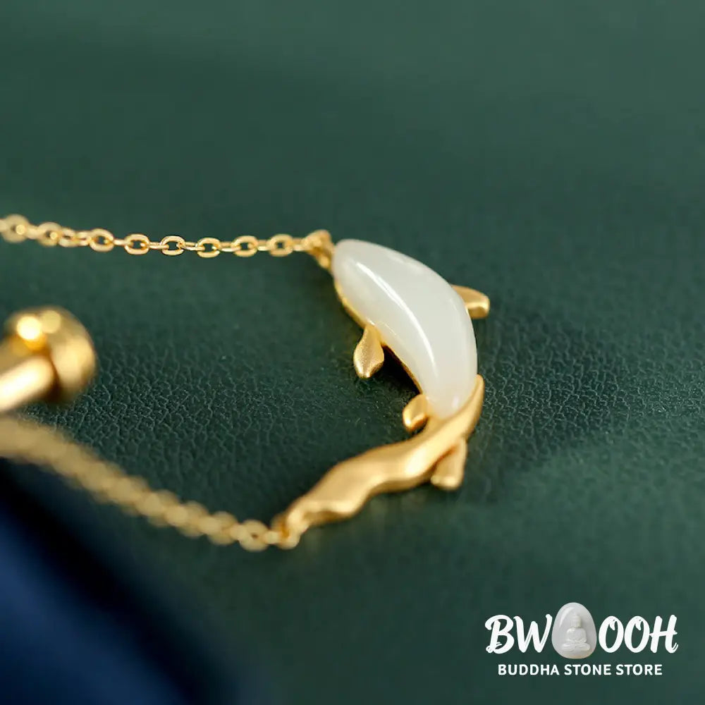Buddha Stones 925 Sterling Silver White Jade Dolphin Luck Necklace Pendant - BWOOOH - Necklaces &amp; Pendants