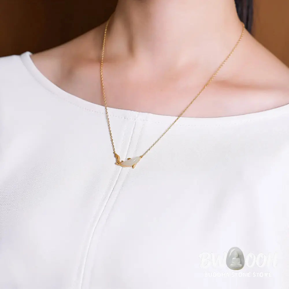 Buddha Stones 925 Sterling Silver White Jade Dolphin Luck Necklace Pendant - BWOOOH - Necklaces &amp; Pendants