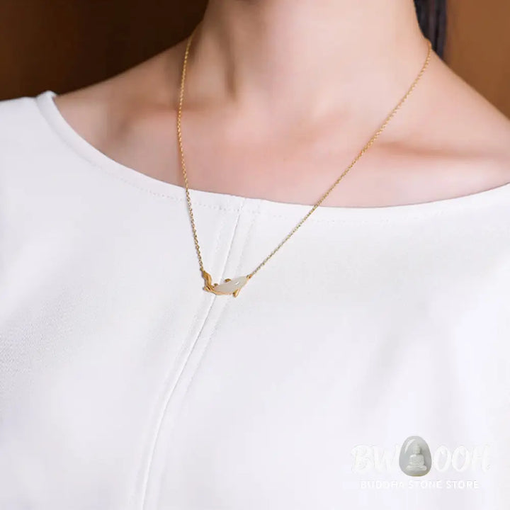 Buddha Stones 925 Sterling Silver White Jade Dolphin Luck Necklace Pendant - BWOOOH - Necklaces &amp; Pendants