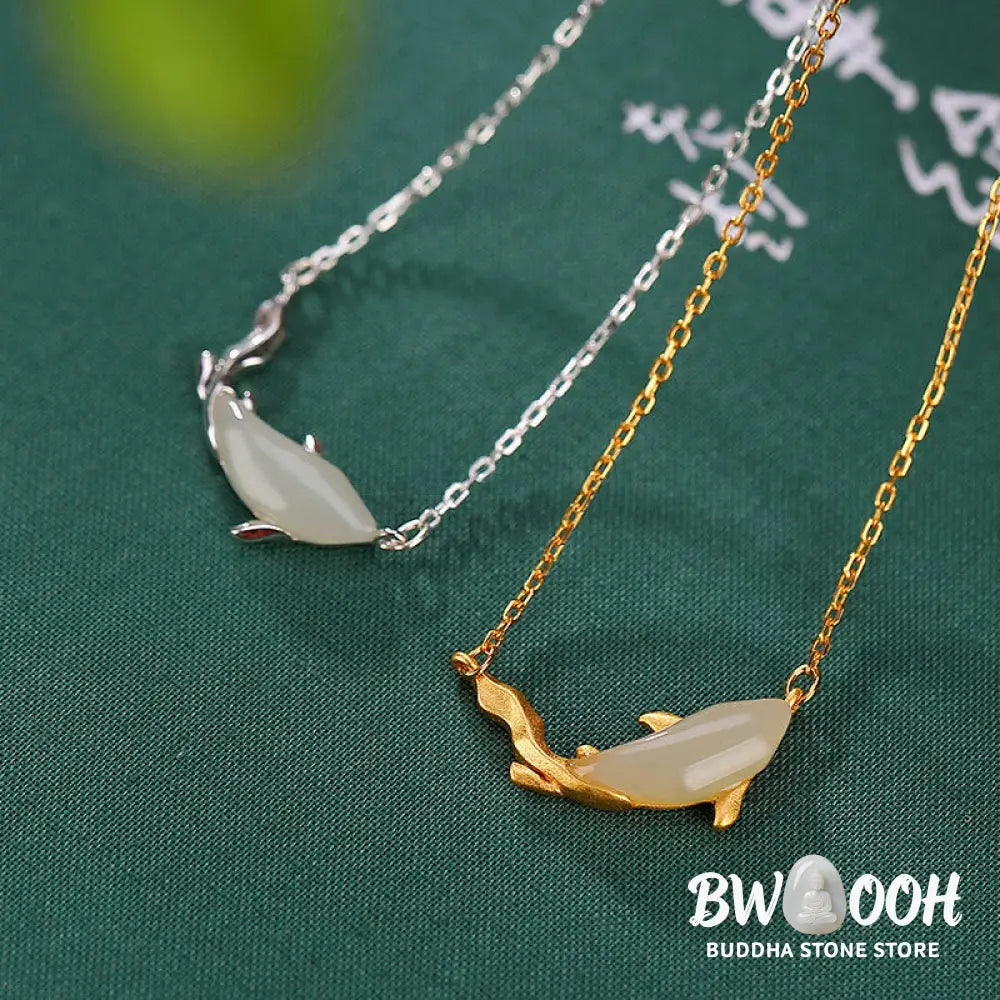Buddha Stones 925 Sterling Silver White Jade Dolphin Luck Necklace Pendant - BWOOOH - Necklaces &amp; Pendants