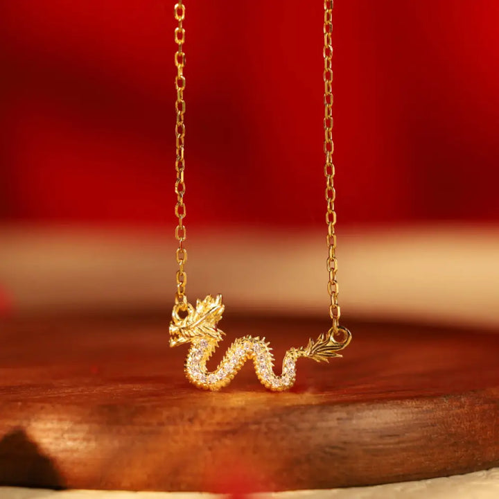 BWOOOH 925 Sterling Silver Year of the Dragon Golden Dragon Luck Chain Necklace Pendant — gold dragon on silver chain