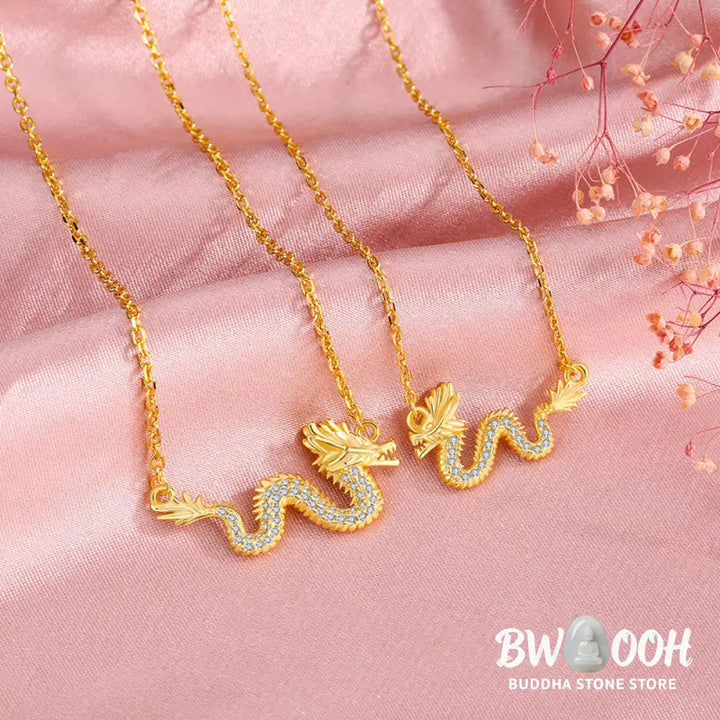 Buddha Stones 925 Sterling Silver Year Of The Dragon Auspicious Golden Dragon Luck Chain Necklace Pendant - BWOOOH