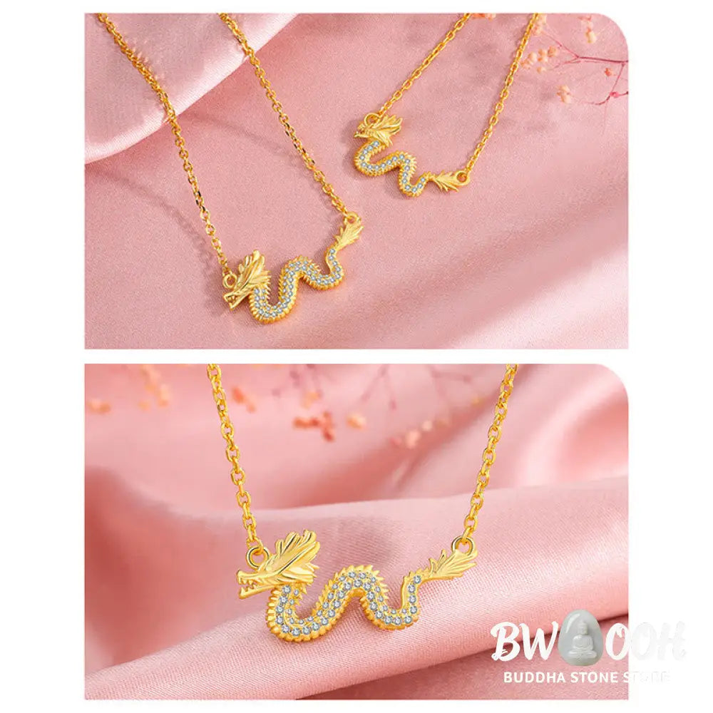 Buddha Stones 925 Sterling Silver Year Of The Dragon Auspicious Golden Dragon Luck Chain Necklace Pendant - BWOOOH
