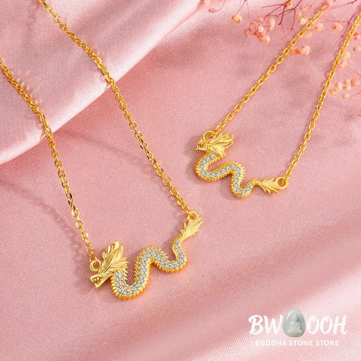 Buddha Stones 925 Sterling Silver Year Of The Dragon Auspicious Golden Dragon Luck Chain Necklace Pendant - BWOOOH