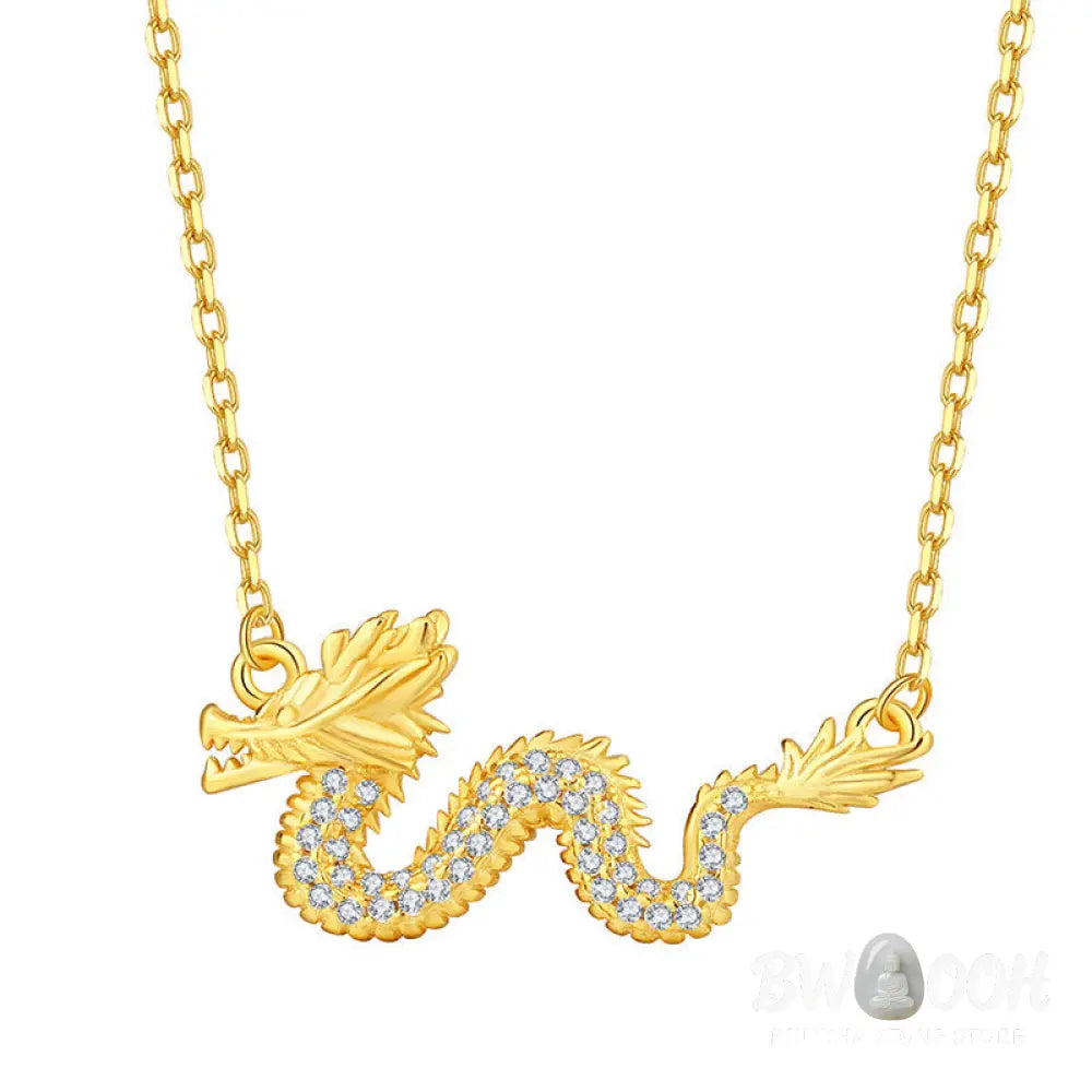 Buddha Stones 925 Sterling Silver Year Of The Dragon Auspicious Golden Dragon Luck Chain Necklace Pendant - BWOOOH