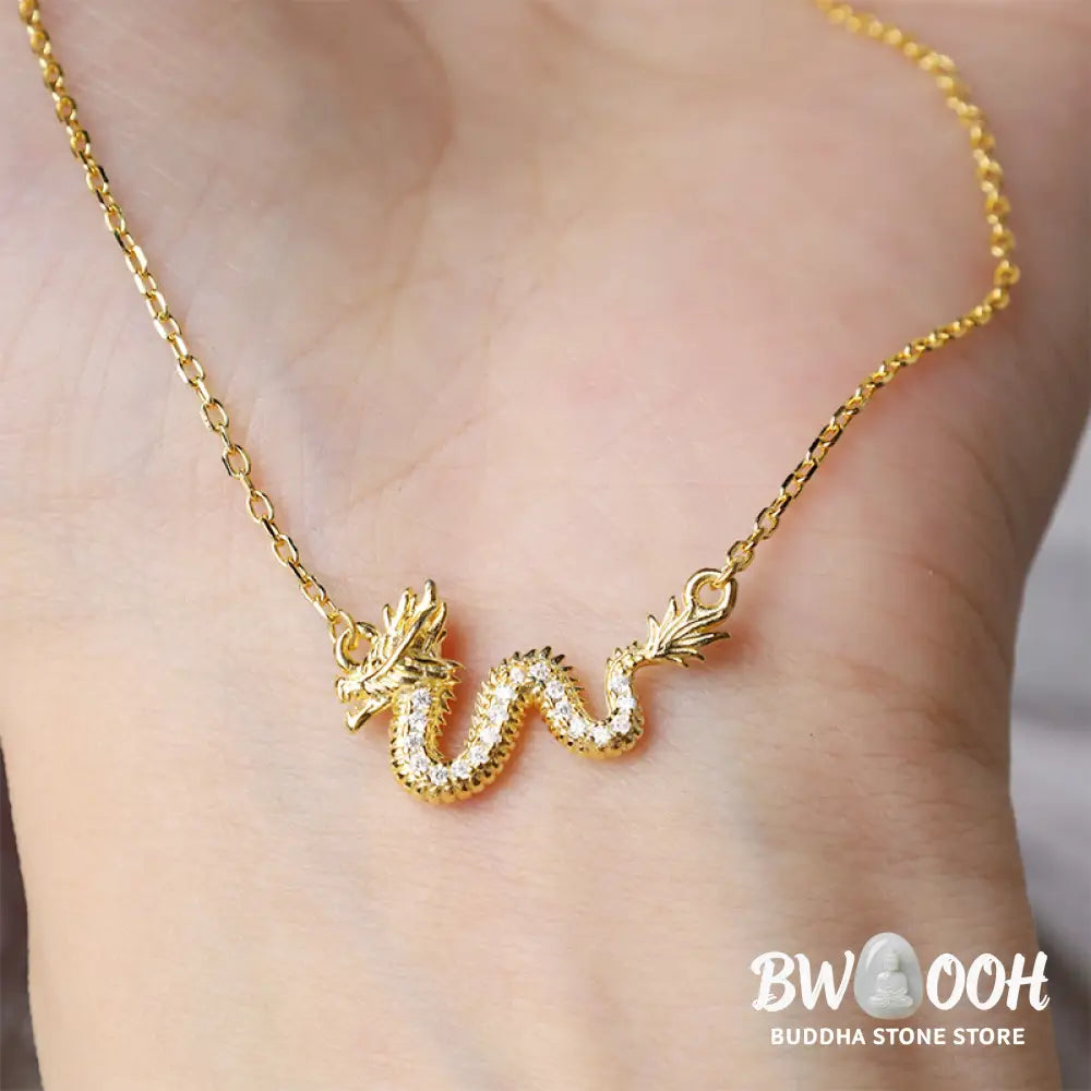 Buddha Stones 925 Sterling Silver Year Of The Dragon Auspicious Golden Dragon Luck Chain Necklace Pendant - BWOOOH