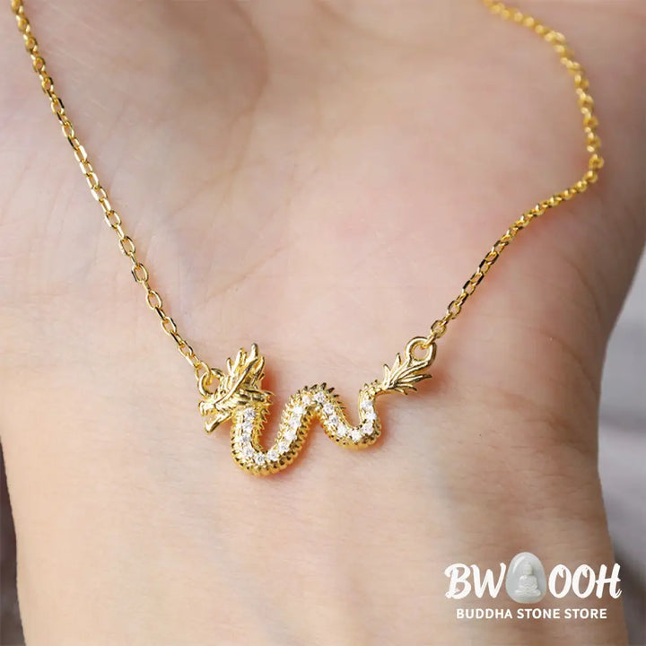 Buddha Stones 925 Sterling Silver Year Of The Dragon Auspicious Golden Dragon Luck Chain Necklace Pendant - BWOOOH