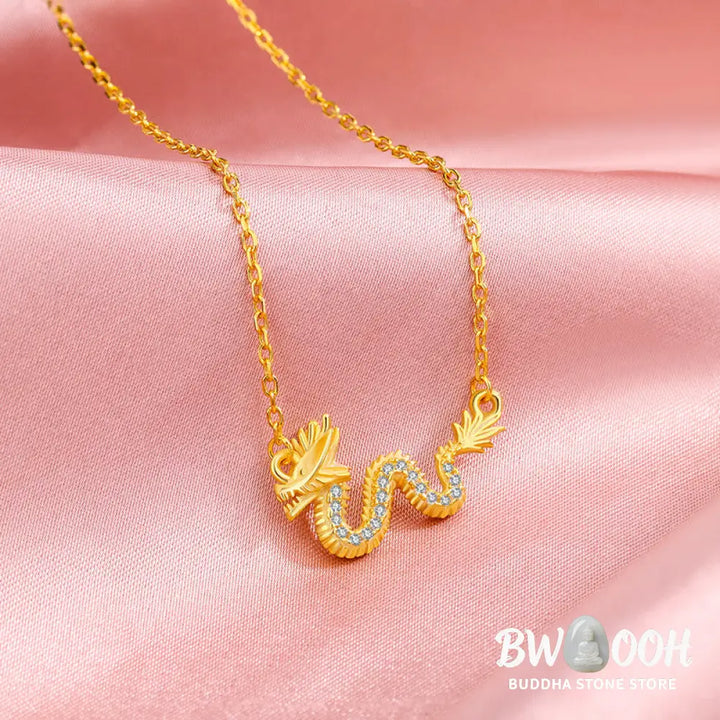 Buddha Stones 925 Sterling Silver Year Of The Dragon Auspicious Golden Dragon Luck Chain Necklace Pendant - BWOOOH