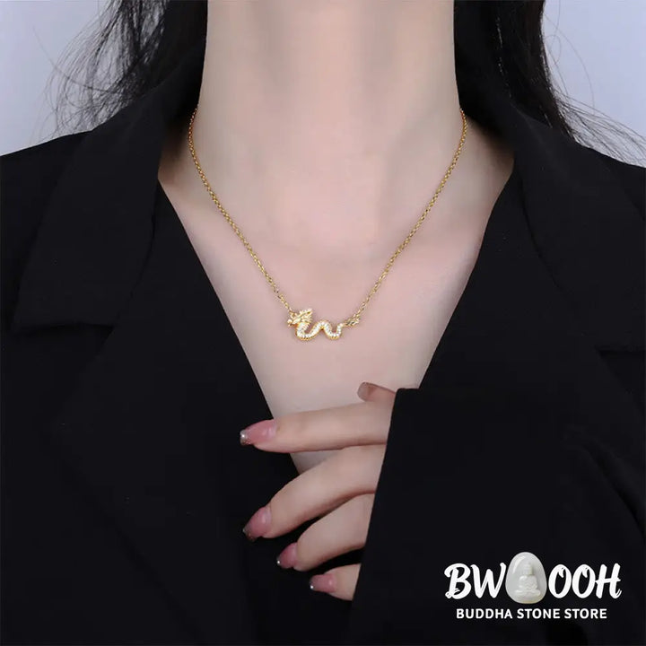 Buddha Stones 925 Sterling Silver Year Of The Dragon Auspicious Golden Dragon Luck Chain Necklace Pendant - BWOOOH