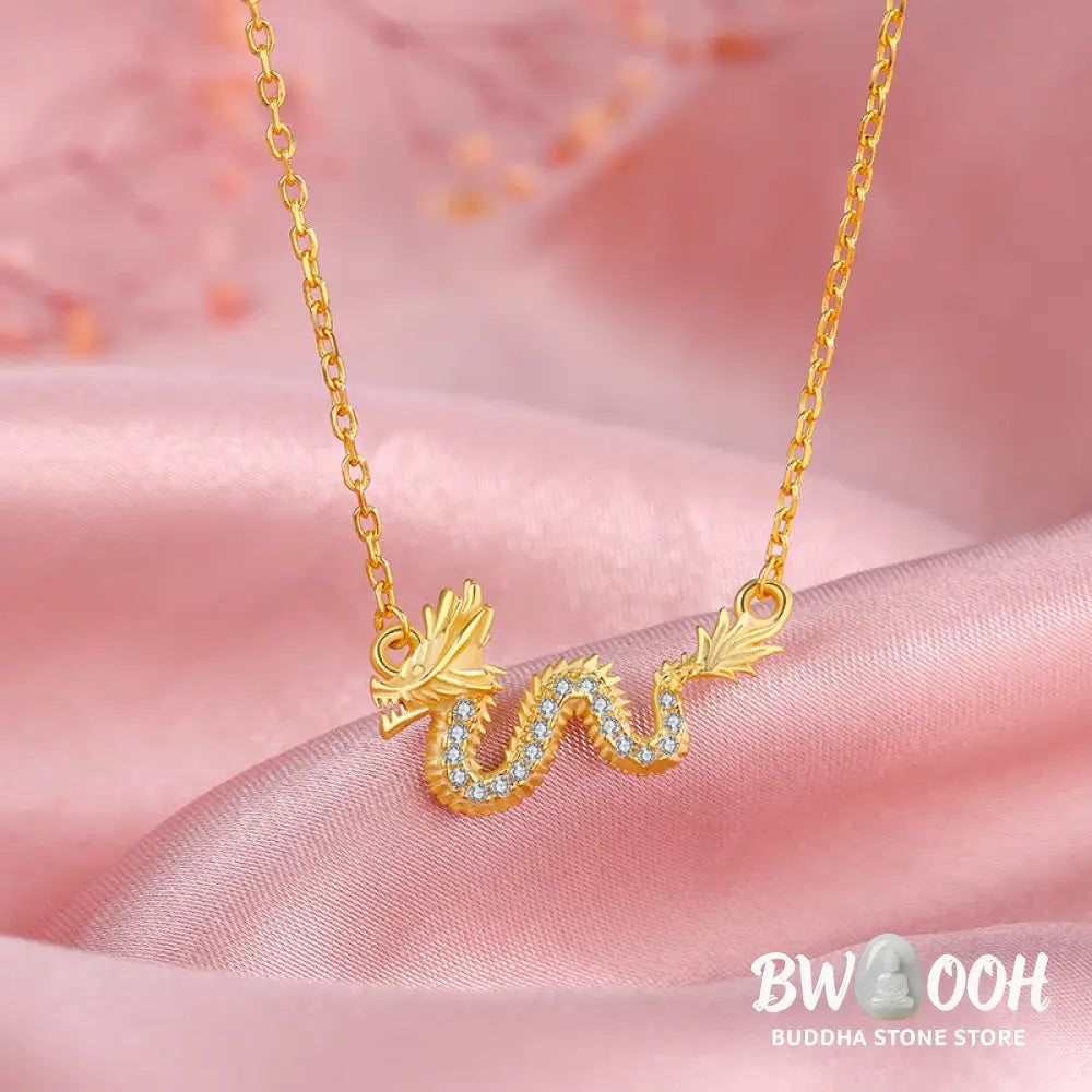 Buddha Stones 925 Sterling Silver Year Of The Dragon Auspicious Golden Dragon Luck Chain Necklace Pendant - BWOOOH