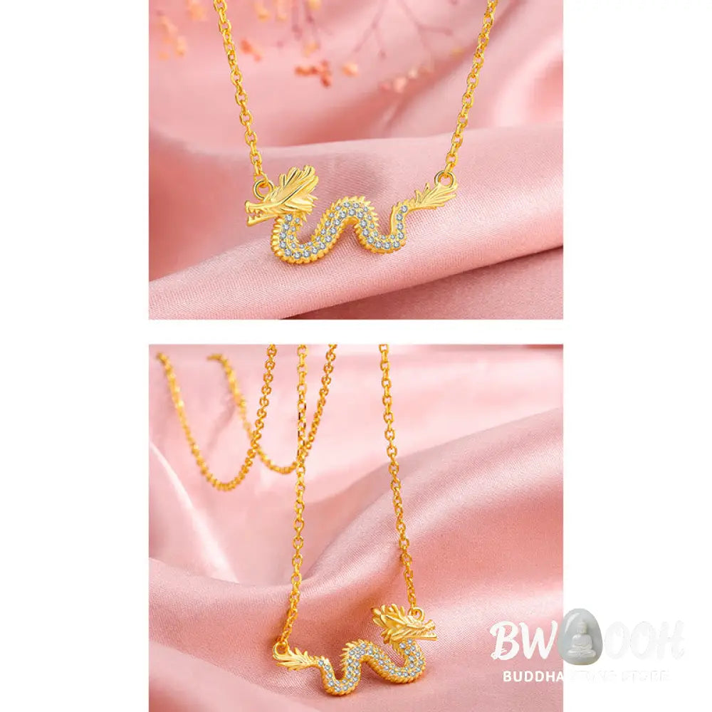 Buddha Stones 925 Sterling Silver Year Of The Dragon Auspicious Golden Dragon Luck Chain Necklace Pendant - BWOOOH