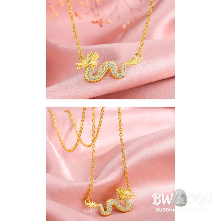 Buddha Stones 925 Sterling Silver Year Of The Dragon Auspicious Golden Dragon Luck Chain Necklace Pendant - BWOOOH