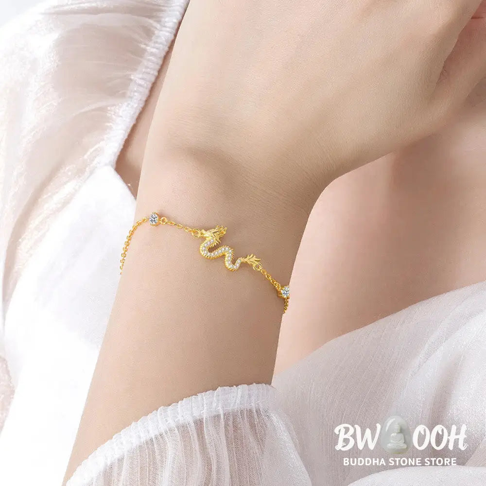 Buddha Stones 925 Sterling Silver Year Of The Dragon Auspicious Golden Dragon Luck Red Rope Chain Bracelet - BWOOOH