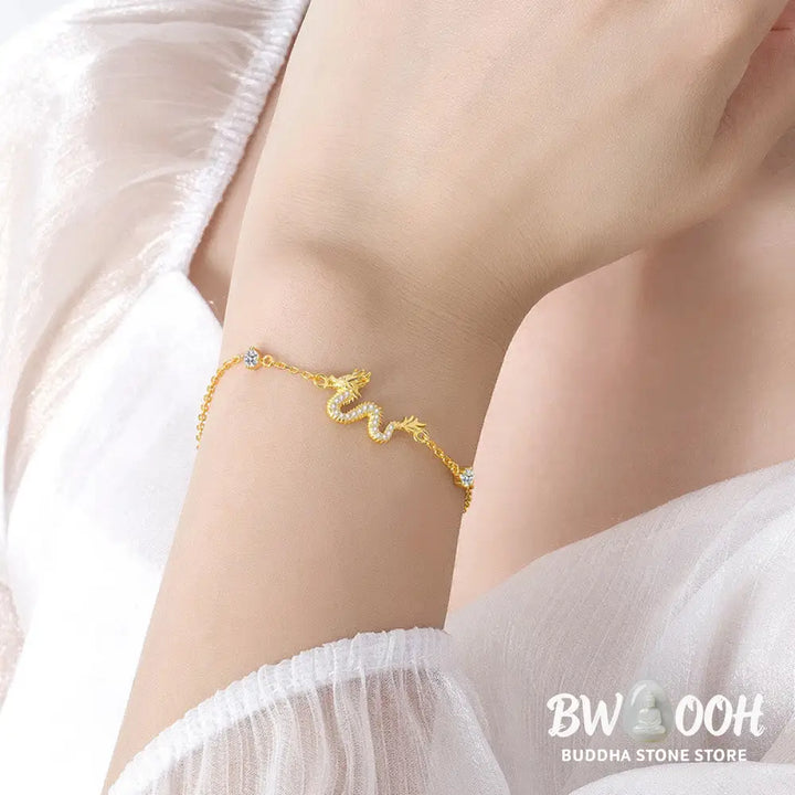 Buddha Stones 925 Sterling Silver Year Of The Dragon Auspicious Golden Dragon Luck Red Rope Chain Bracelet - BWOOOH
