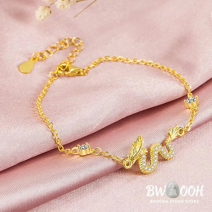 Buddha Stones 925 Sterling Silver Year Of The Dragon Auspicious Golden Dragon Luck Red Rope Chain Bracelet - BWOOOH