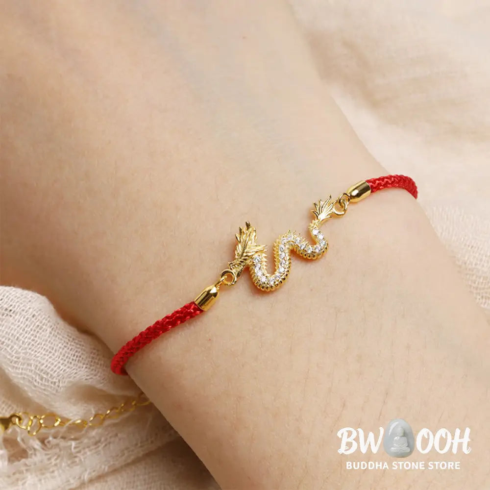Buddha Stones 925 Sterling Silver Year Of The Dragon Auspicious Golden Dragon Luck Red Rope Chain Bracelet - BWOOOH