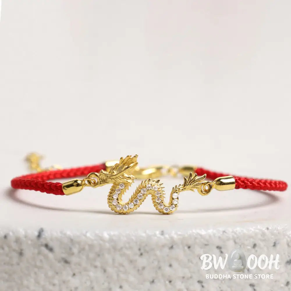 Buddha Stones 925 Sterling Silver Year Of The Dragon Auspicious Golden Dragon Luck Red Rope Chain Bracelet - BWOOOH