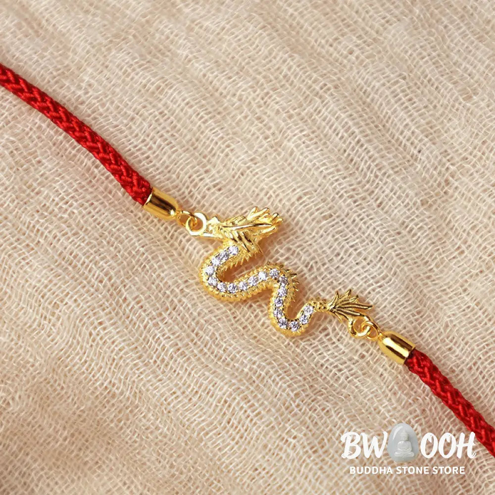 Buddha Stones 925 Sterling Silver Year Of The Dragon Auspicious Golden Dragon Luck Red Rope Chain Bracelet - BWOOOH