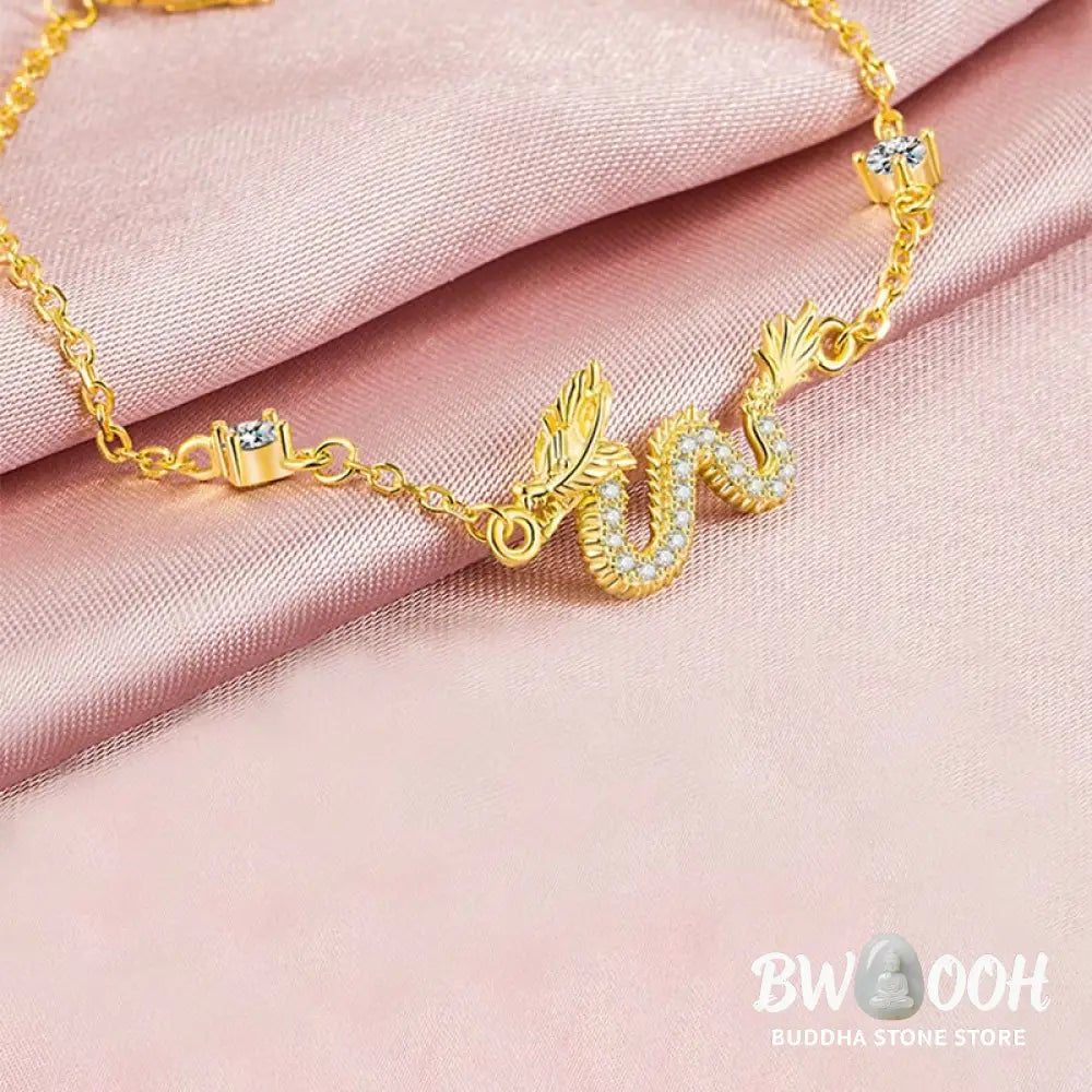 Buddha Stones 925 Sterling Silver Year Of The Dragon Auspicious Golden Dragon Luck Red Rope Chain Bracelet - BWOOOH