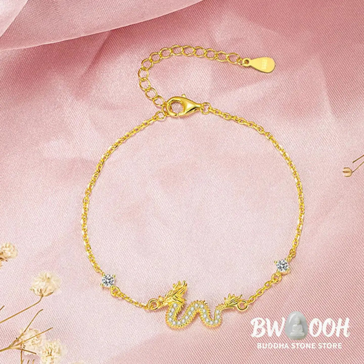Buddha Stones 925 Sterling Silver Year Of The Dragon Auspicious Golden Dragon Luck Red Rope Chain Bracelet - BWOOOH