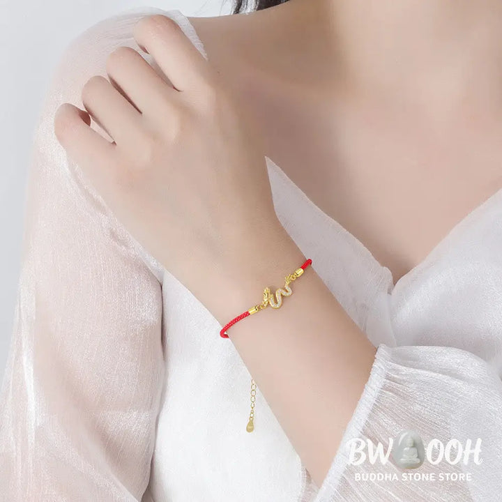 Buddha Stones 925 Sterling Silver Year Of The Dragon Auspicious Golden Dragon Luck Red Rope Chain Bracelet - BWOOOH