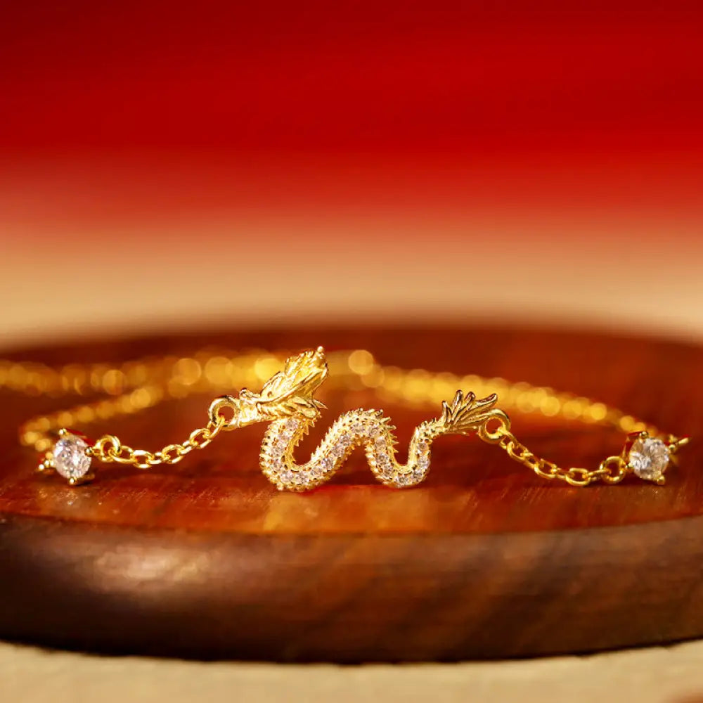 Buddha Stones 925 Sterling Silver Year Of The Dragon Auspicious Golden Dragon Luck Red Rope Chain Bracelet - BWOOOH