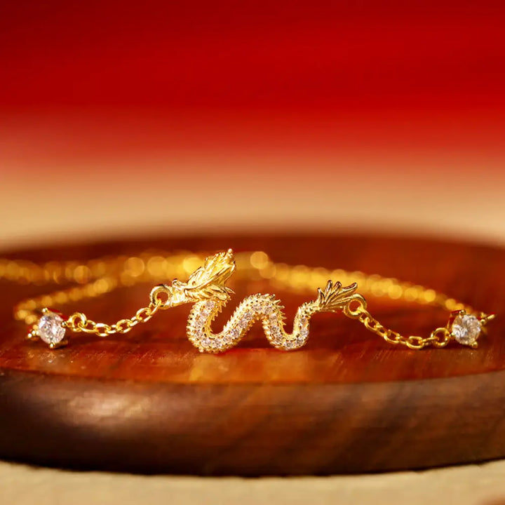 Buddha Stones 925 Sterling Silver Year Of The Dragon Auspicious Golden Dragon Luck Red Rope Chain Bracelet - BWOOOH