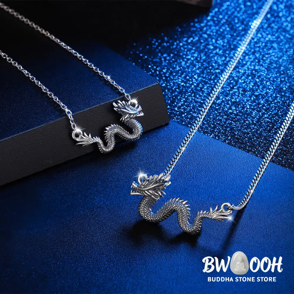 Buddha Stones 925 Sterling Silver Year Of The Dragon Auspicious Dragon Protection Chain Necklace Pendant - BWOOOH