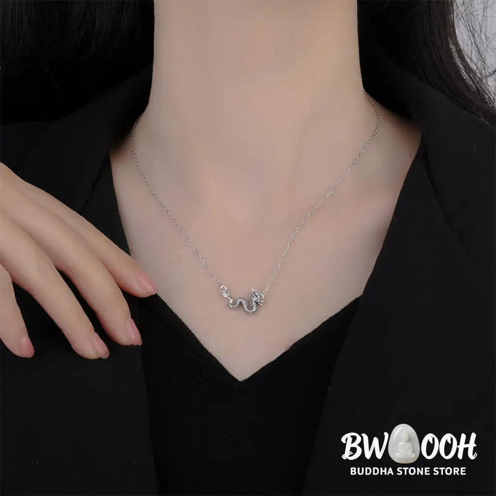 Buddha Stones 925 Sterling Silver Year Of The Dragon Auspicious Dragon Protection Chain Necklace Pendant - BWOOOH