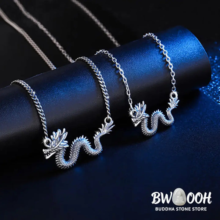 Buddha Stones 925 Sterling Silver Year Of The Dragon Auspicious Dragon Protection Chain Necklace Pendant - BWOOOH