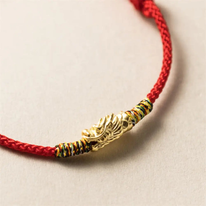 Buddha Stones 925 Sterling Silver Year of the Dragon Luck Strength Red Rope Bracelet - BWOOOH - Gold(Wrist