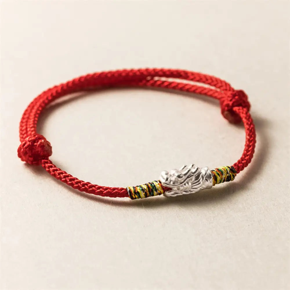 Buddha Stones 925 Sterling Silver Year of the Dragon Luck Strength Red Rope Bracelet - BWOOOH - Silver(Wrist