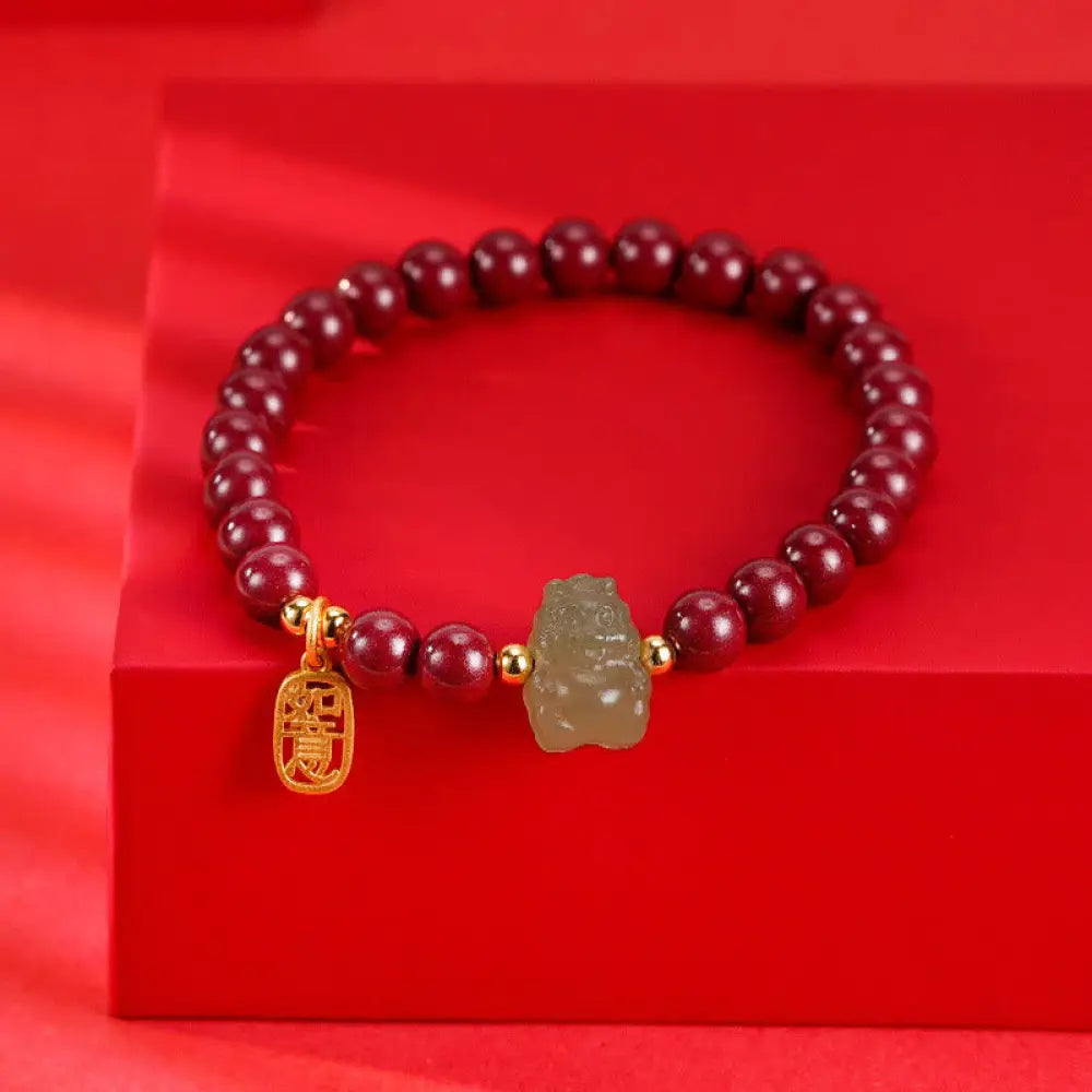 Buddha Stones 925 Sterling Silver Year of the Dragon Natural Cinnabar Hetian Jade Dragon Fu Character Ruyi As One
