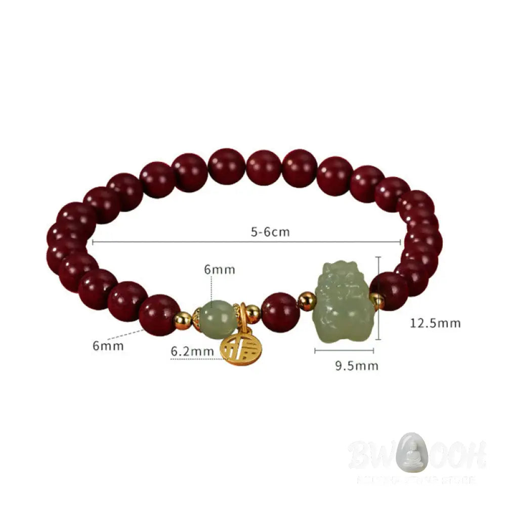 Buddha Stones 925 Sterling Silver Year of the Dragon Natural Cinnabar Hetian Jade Dragon Fu Character Ruyi As One