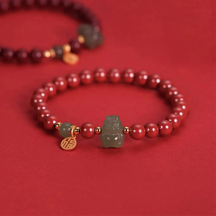 BWOOOH 925 Sterling Silver Year of the Dragon Natural Cinnabar Hetian Jade Dragon Fu Character Ruyi As One