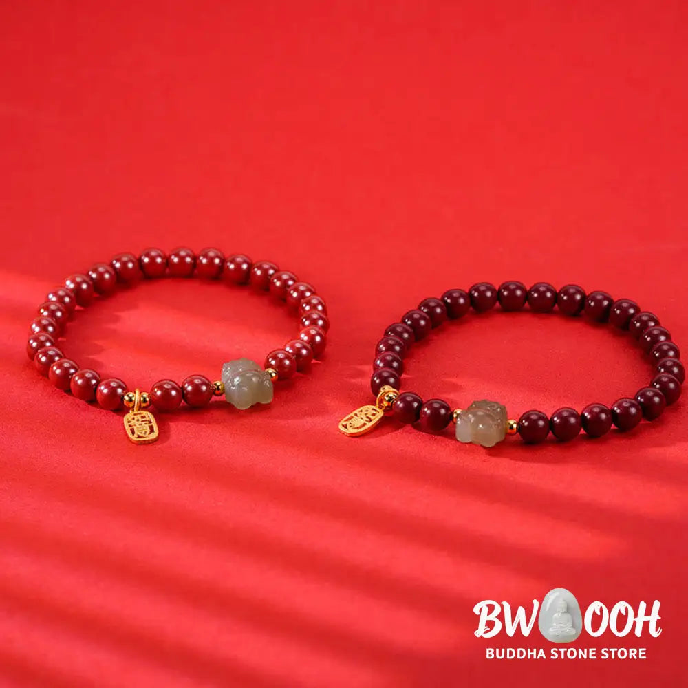 Buddha Stones 925 Sterling Silver Year of the Dragon Natural Cinnabar Hetian Jade Dragon Fu Character Ruyi As One