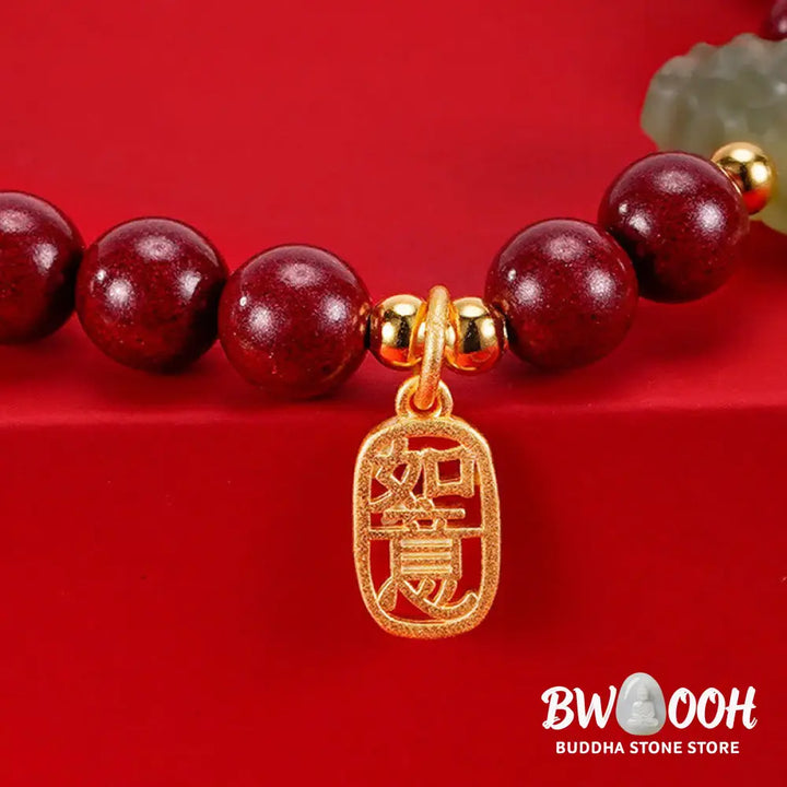 Buddha Stones 925 Sterling Silver Year of the Dragon Natural Cinnabar Hetian Jade Dragon Fu Character Ruyi As One