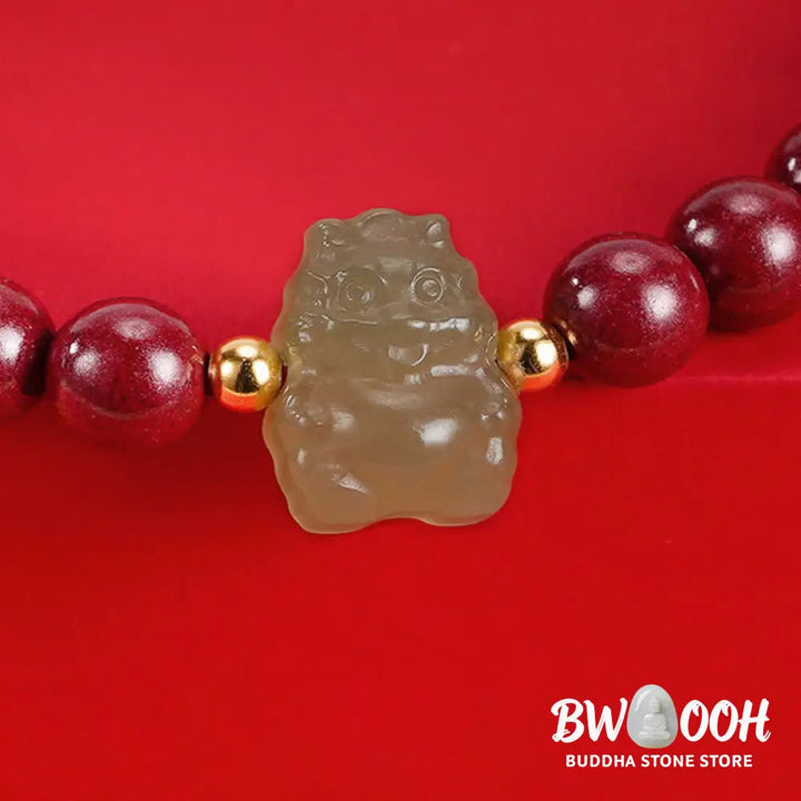 Buddha Stones 925 Sterling Silver Year of the Dragon Natural Cinnabar Hetian Jade Dragon Fu Character Ruyi As One