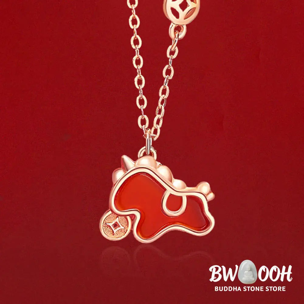 Buddha Stones 925 Sterling Silver Year Of The Horse Coin Charm Red Agate Blessing Necklace Pendant - BWOOOH - Necklaces