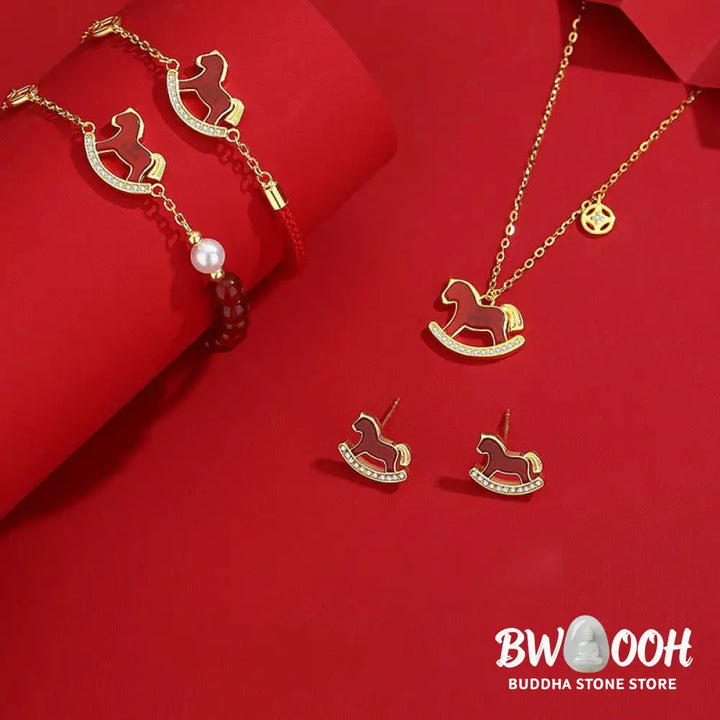 Buddha Stones 925 Sterling Silver Year Of The Horse Design Red Agate Confidence Earrings - Earrings