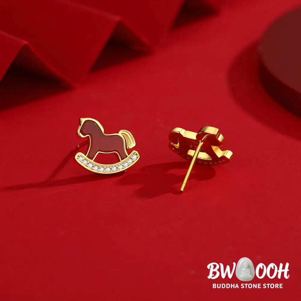 Buddha Stones 925 Sterling Silver Year Of The Horse Design Red Agate Confidence Earrings - Earrings