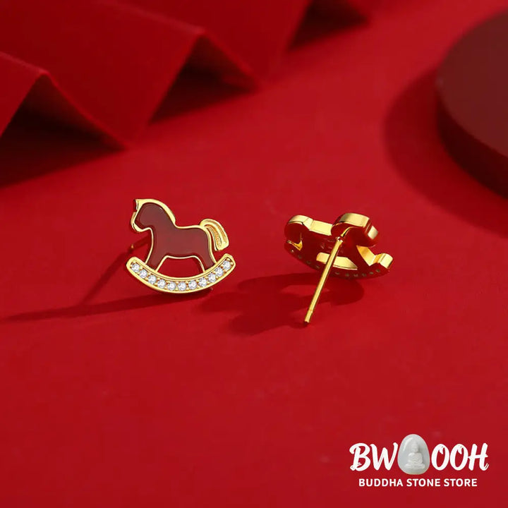 Buddha Stones 925 Sterling Silver Year Of The Horse Design Red Agate Confidence Earrings - Earrings