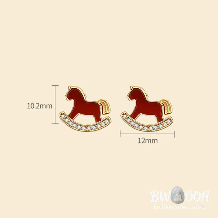 Buddha Stones 925 Sterling Silver Year Of The Horse Design Red Agate Confidence Earrings - Earrings