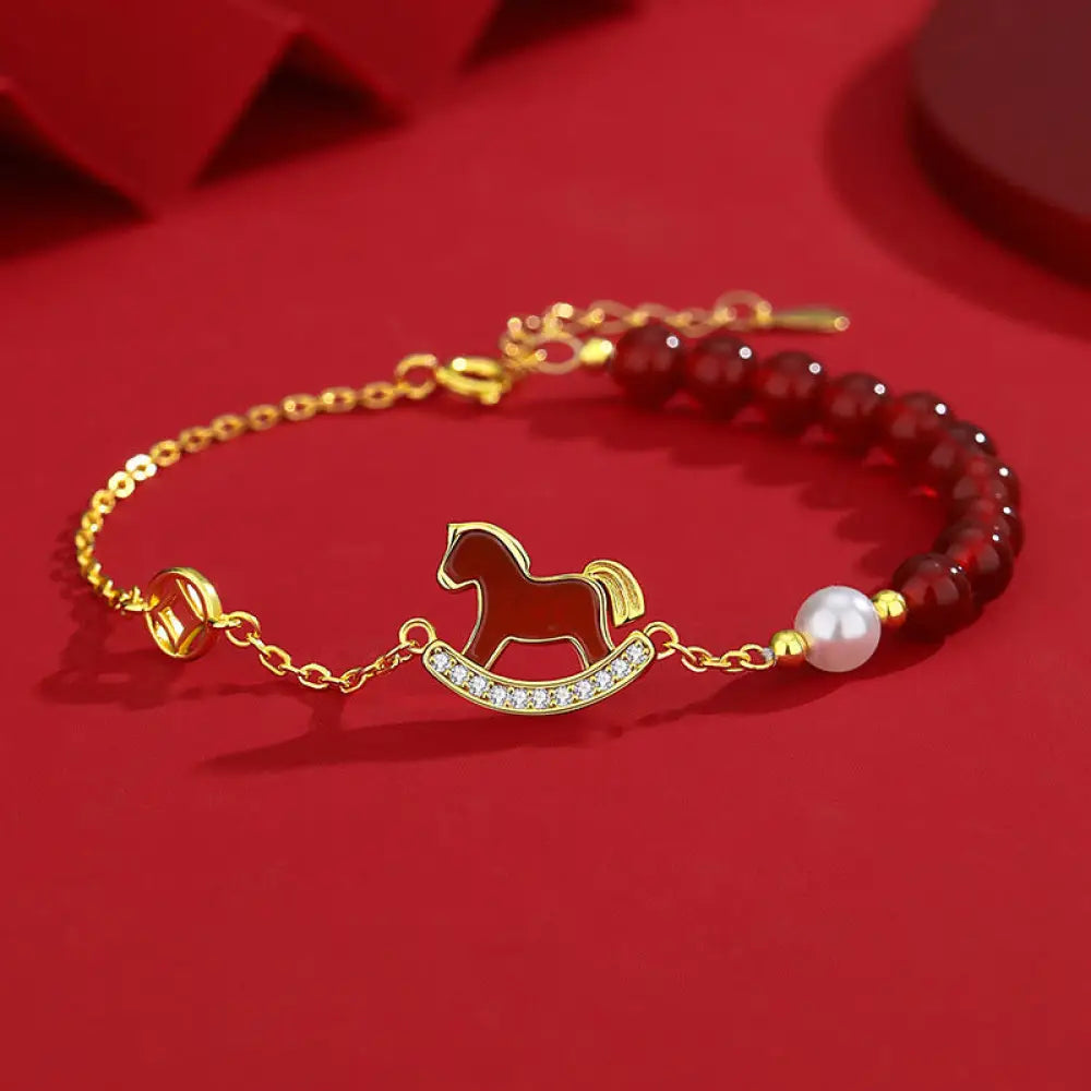 Buddha Stones 925 Sterling Silver Year Of The Horse Design Red Agate Confidence Earrings - Red Agate Horse Bracelet
