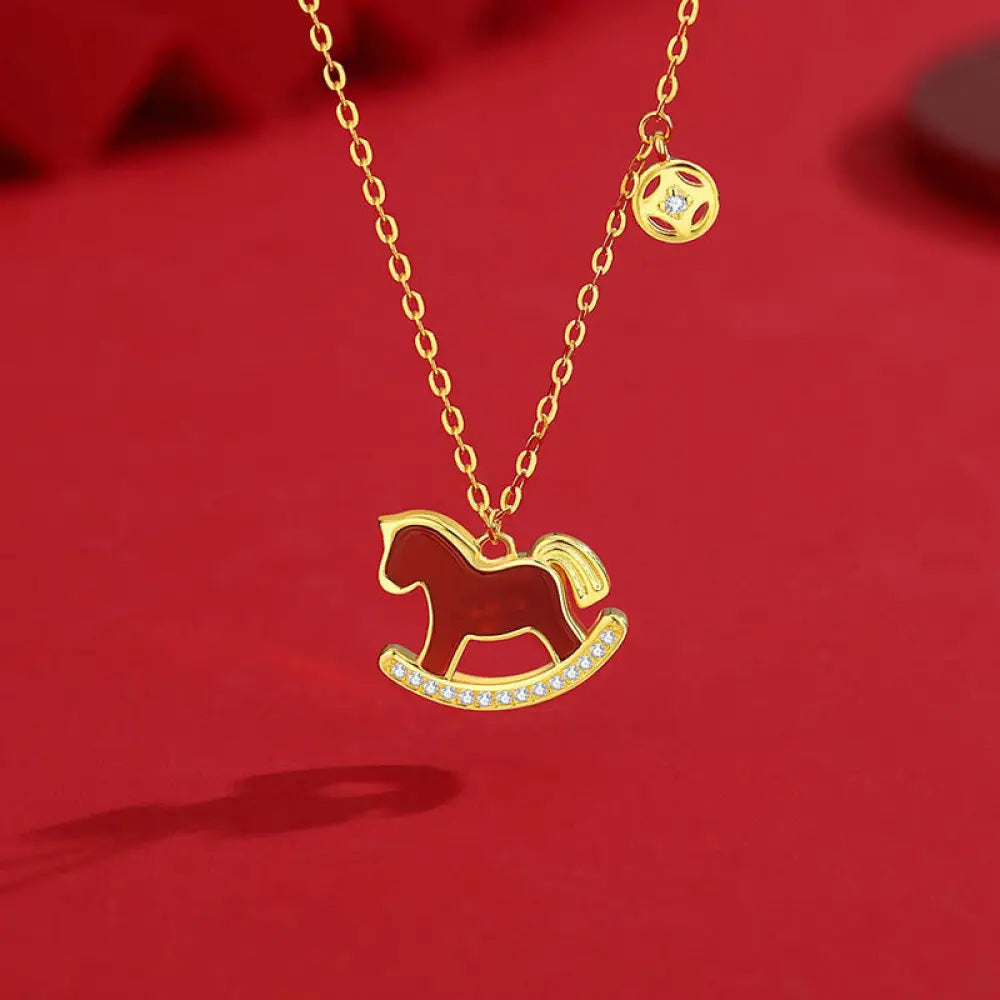 Buddha Stones 925 Sterling Silver Year Of The Horse Design Red Agate Confidence Earrings - Horse Necklace - Earrings